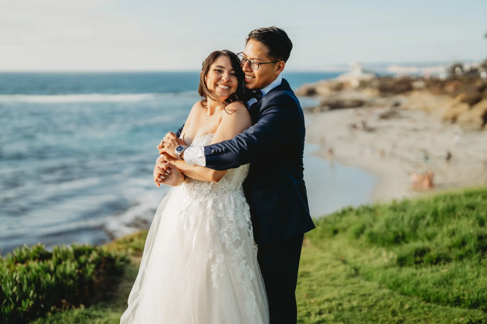 Wedding portrait at golden hour